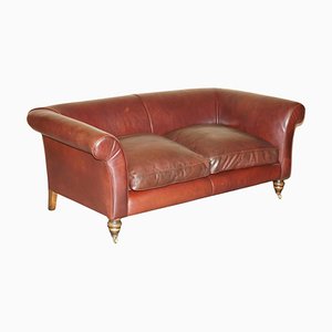 Vintage Art Deco Sofa aus handgefärbtem braunem Leder