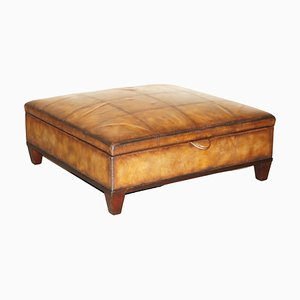Large Leather in Hand-Dyed Brown Ottoman by George Smith