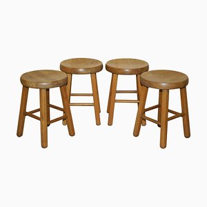 Hand-Carved Oak Table Stools, Set of 4