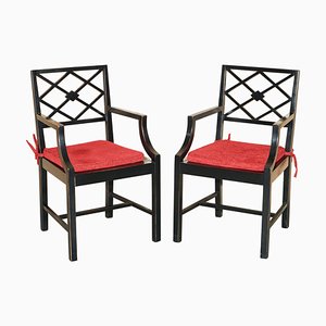 Vintage Chinese Ebonised Side Chairs, Set of 2