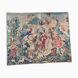 Vintage Medieval Aubusson Hand Printed Tapestry, 1950s