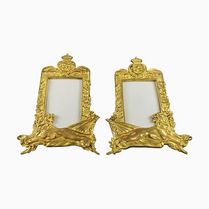 Gilt Bronze Picture Photo Frames with Lions and Royal Crowns, 1930s