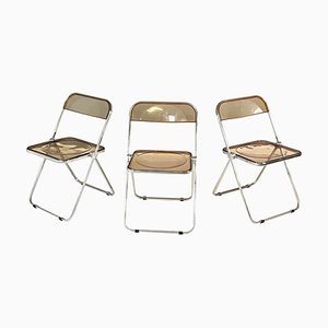 Italian Modern Smoked Abs Folding Chairs Plia by Piretti Anonima Castelli, 1970s, Set of 3