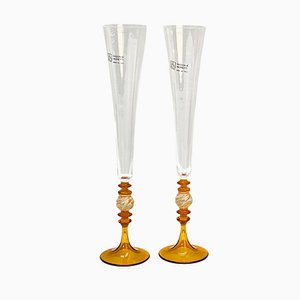 Italian Murano Glass, Amber and Gold Goblets by Nason and Moretti, 1980s, Set of 2