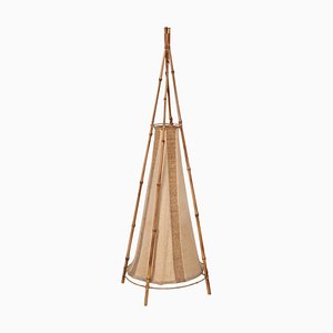 Lámpara de mesa italiana Mid-Century de algodón, bambú y ratán de Louis Sognot, años 60