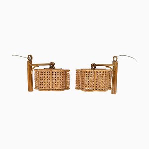Italian Sconces Lantern in Bamboo and Rattan in the Style of Louis Sognot, 1960s