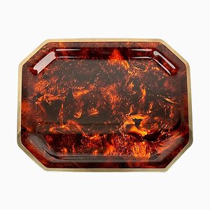 Italian Serving Tray in Faux Tortoiseshell and Brass from Christian Dior, 1970s