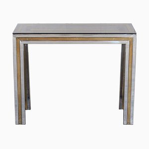 Italian Chrome and Brass Glass Console Table, 1970s