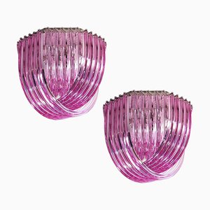 Murano Ceiling Linght Chandeliers with Pink Triedri Murano Glasses, 1995, Set of 2