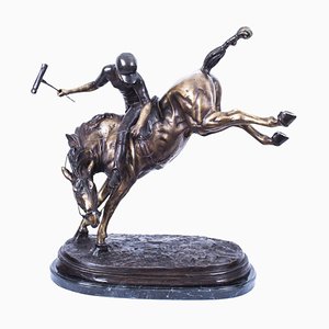 Polospieler Bucking a Horse in Bronze, 1980er