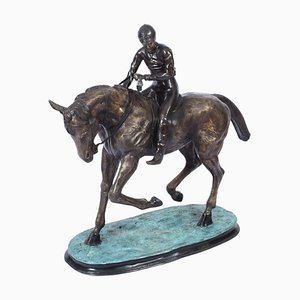 Escultura de caballo y jinete grande vintage de bronce, siglo XX, años 70