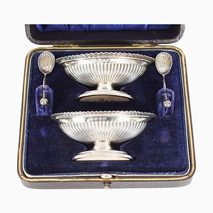 Sterling Silver Salts and Spoons by William H. Leather, 1897, Set of 4