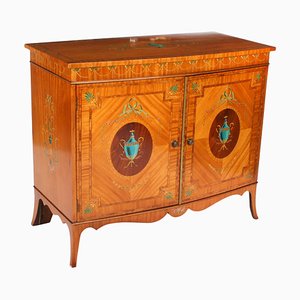 19th Century Edwardian Satinwood Hand-Painted Bowfront Side Cabinet