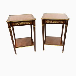 French Parquetry Inlay Side Tables, Set of 2