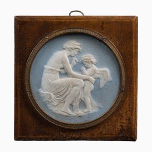 19th Century Medallion with Woman & Cupid in Natural Wood Frame from Wedgwood
