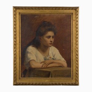 Mathilde de la Jonquiere, Portrait of a Young Girl, Oil on Canvas, Framed