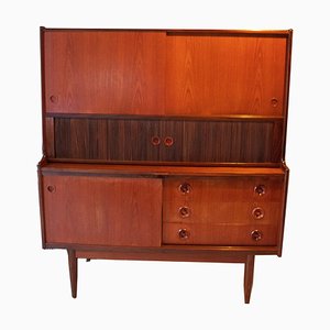 Vintage Danish Highboard in Teak and Glass by Johannes, 1960s