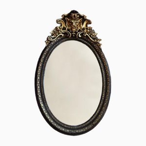 Antique Ebonised Wall Mirror in Giltwood and Gesso, 1800s