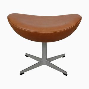 Egg Foot Stool in Patinated Cognac Aniline Leather by Arne Jacobsen for Fritz Hansen