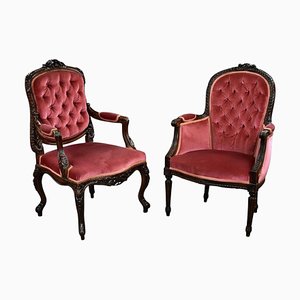 French Style Boudoir Chairs in Mahogany, 1980, Set of 2