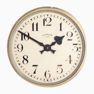 Grande Horloge Esclave Industrielle Antique en Laiton de Synchronome, 1930s