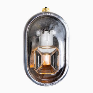 Industrielle Bulkhead Wandlampe aus Glas von Heyes of Wigan, 1940er