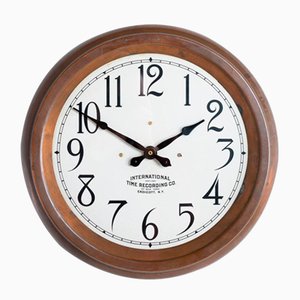 Antique Wall Clock in Copper from International Time Recording Co, 1930s