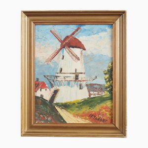 Aage Verner Thrane, The Colourful Windmill, 20th Century, Oil on Board
