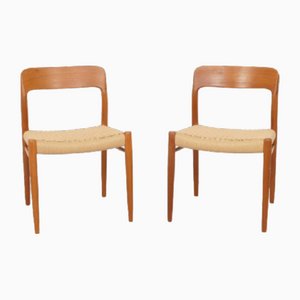 Model 75 Dining Chairs in Teak by Niels Otto Møller for J.L. Møllers, Set of 2