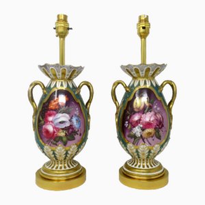 Antique English Staffordshire Table Lamps in Porcelain, Set of 2