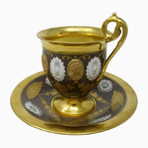 Tasses à Thé Dorées Style Sèvres Antique en Porcelaine, Set de 2