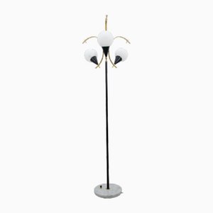 Mid-Century Modern Floor Lamp in Brass and Opaline Glass from Stilnovo, Italy, 1950s