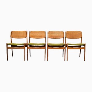 Vintage Danish Oak & Rattan Dining Chairs by Erik Buck for Oddense Maskinsnedkeri / o.d. Møbler, Set of 4