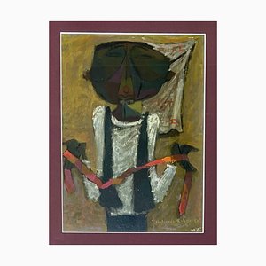 Richards Rubin, figura abstracta, óleo sobre cartón, años 50