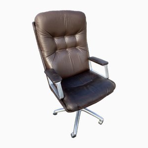 Brown Leather Steering Office Chair, 1970s
