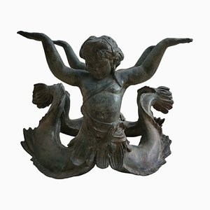 Neoclassical Italian Bronze Putti Di Sea Mermaid Coffee Table