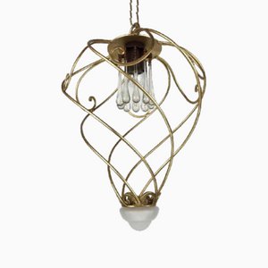 Golden Iron and Crystal Lantern Hanging Light from Banci, 1980s