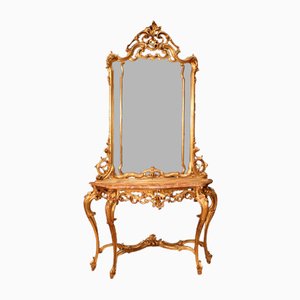 Large Console with Mirror in Louis XV Style, 1950s