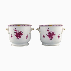Chinese Hand-Painted Porcelain Bouquet Raspberry Wine Coolers from Herend, Set of 2