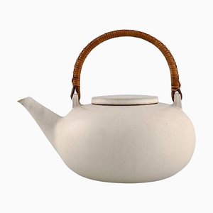 Glazed Stoneware with a Wicker Handle Teapot by Eva Stæhr-Nielsen for Saxbo