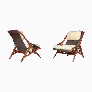 Teak and Leather Lounge Chairs from W.D. Andersag, Italy, 1959, Set of 2