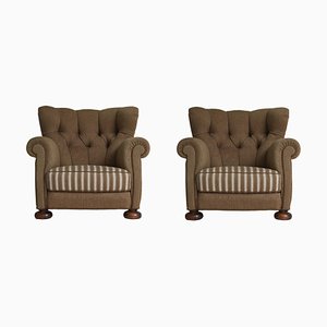 Art Deco Elm & Savak Wool Lounge Chairs from Fritz Hansen, Denmark, 1940s, Set of 2