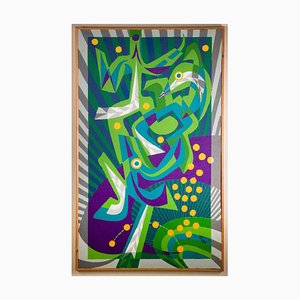 Leo Guida, Violet and Green Composition, Oil Painting, 1970s