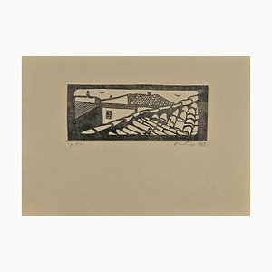 Enotrio Pugliese, Roofs of Rome, Woodcut Print, 1962