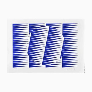 Victor Debach, Abstract Electric Blue Composition, Screen Print, 1970s