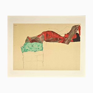 Egon Schiele, desnudo masculino reclinado, litografía, siglo XX