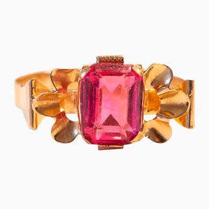 Vintage 18k Gold Ring with Pink Glass Paste, 1960s