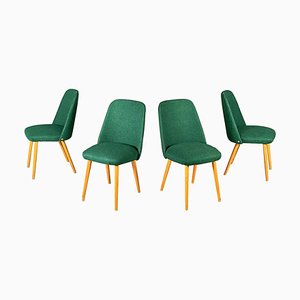 Mid-Century Italian Modern Forest Green Fabric and Wood Chairs, 1960s, Set of 4