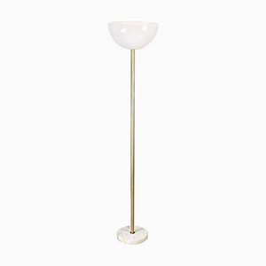 Modern Italian Opaline Acrylic Glass, Marble and Golden Metal Floor Lamp 1970s