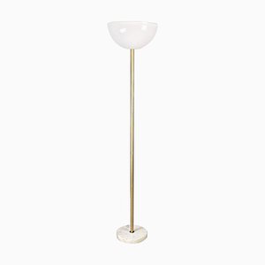 Moderne italienische Stehlampe aus Opalglas, Marmor & goldenem Metall, 1970er